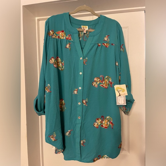 Anthropologie Tops - NWT Anthropologie Fig & and Flower Plus Size 3X Teal Boho Bohemian Blouse Top